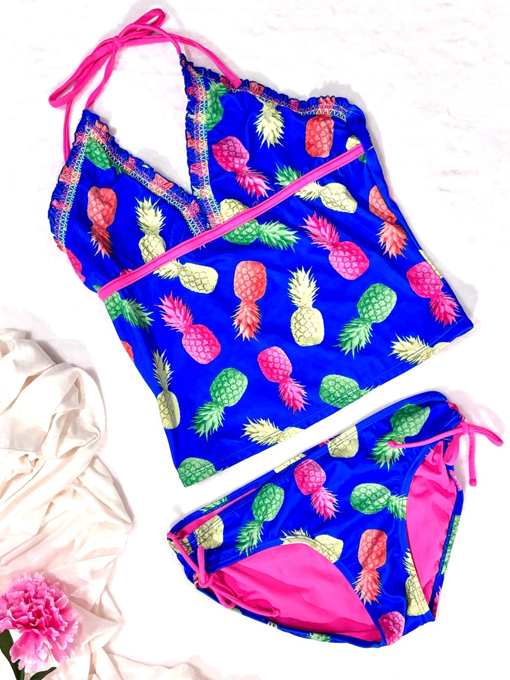 Justice Girls Tropical Bright Blue Pineapple Tankini Two‑Piece Swimsuit 16 (XL)